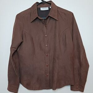 Womens Western Style Button up shirt, Brown, Size Small, Faux Suede, Polyester
